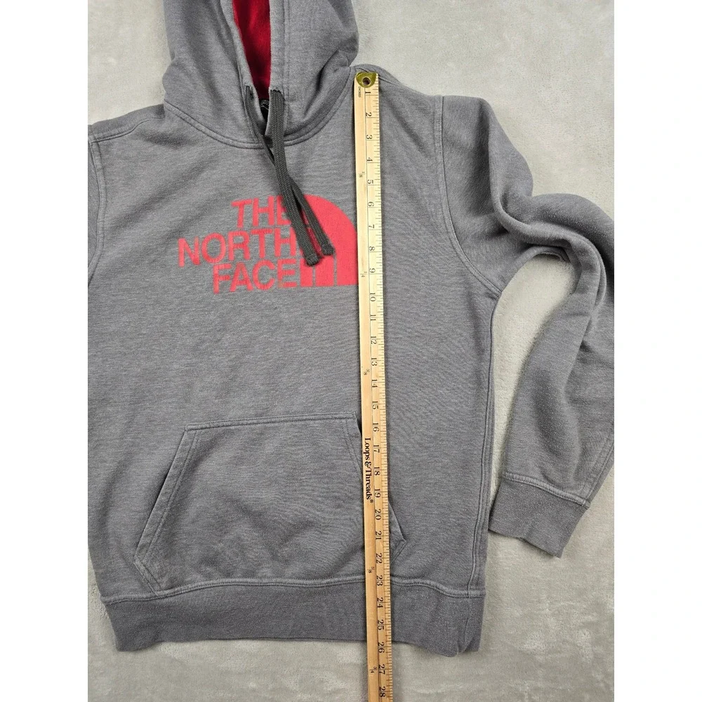 The‎ North Face Hoodie Mens S Gray Red Logo Graphic Fleece Sweatshirt Pilling